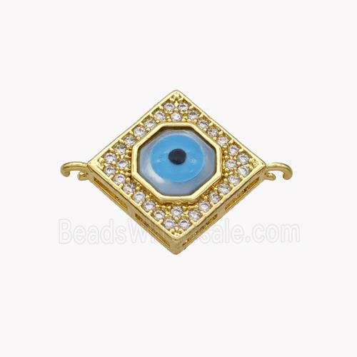 Copper Rhombus Connector Pave Shell Zirconia Evil Eye 18K Gold Plated