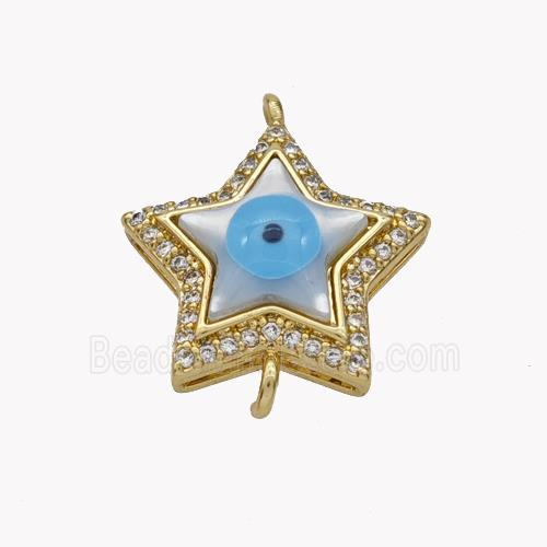 Copper Star Connector Pave Shell Zirconia Evil Eye 18K Gold Plated