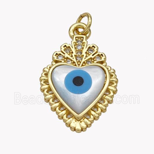Copper Heart Pendant Pave Shell Zirconia Evil Eye 18K Gold Plated