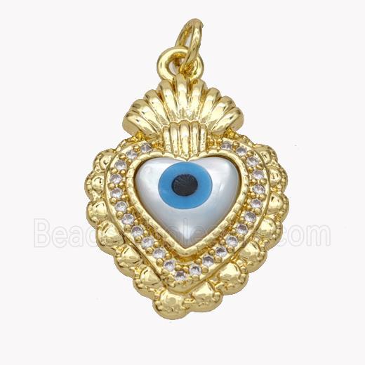 Copper Heart Pendant Pave Shell Zirconia Evil Eye 18K Gold Plated