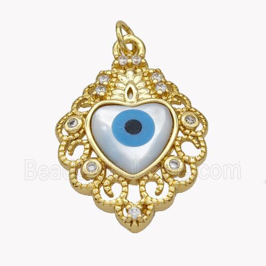 Copper Heart Pendant Pave Shell Zirconia Evil Eye 18K Gold Plated