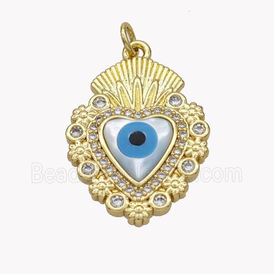 Copper Heart Pendant Pave Shell Zirconia Evil Eye 18K Gold Plated