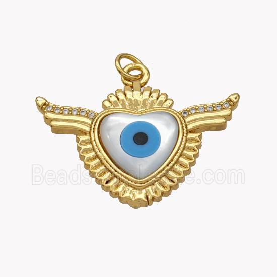 Copper Heart Pendant Pave Shell Zirconia Evil Eye 18K Gold Plated