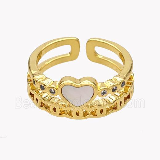 Copper Heart Rings Pave Shell Zirconia 18K Gold Plated