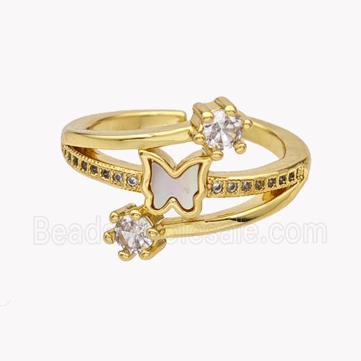 Copper Butterfly Rings Pave Shell Zirconia 18K Gold Plated