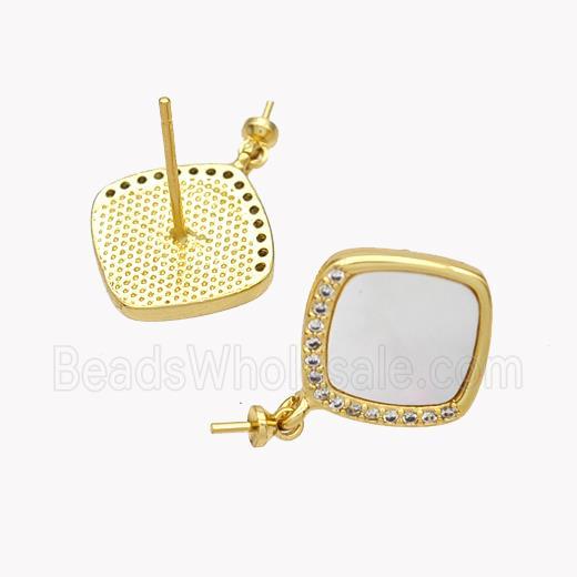 Copper Square Stud Earrings Pave Shell 18K Gold Plated