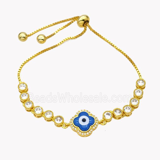 Copper Eveil Eye Clover Bracelet Pave Zirconia Adjustable 18K Gold Plated