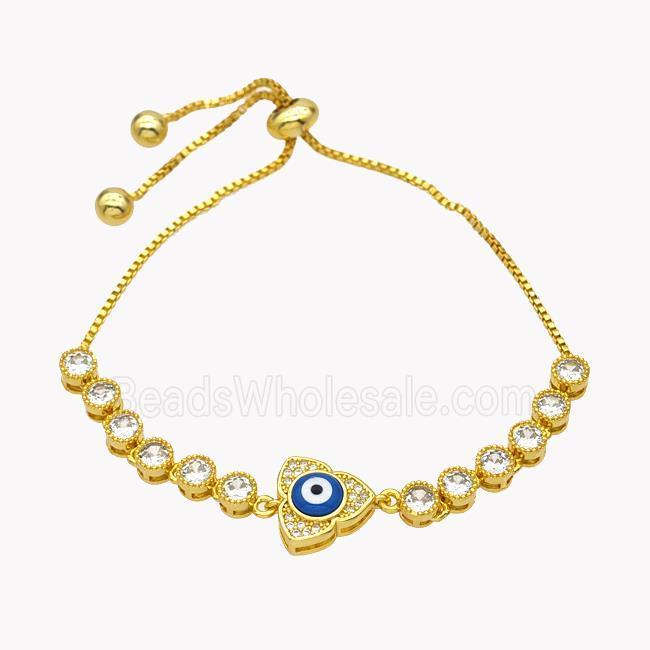 Copper Eveil Eye Bracelet Pave Zirconia Adjustable 18K Gold Plated