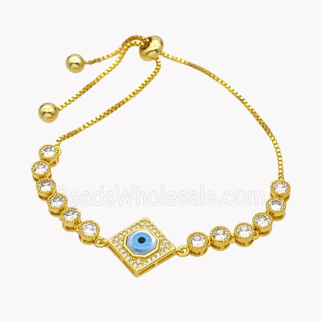 Copper Eveil Eye Bracelet Pave Zirconia Adjustable 18K Gold Plated