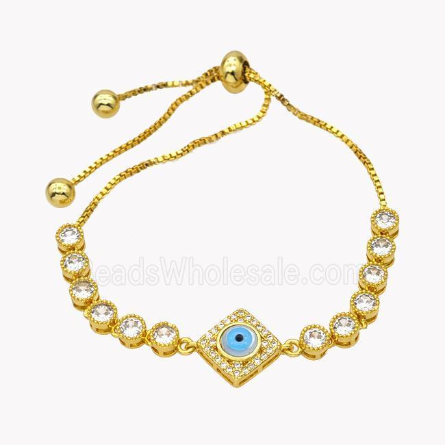 Copper Eveil Eye Bracelet Pave Zirconia Adjustable 18K Gold Plated