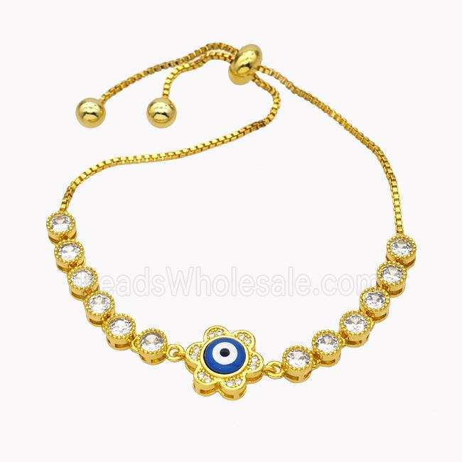 Copper Eveil Eye Flower Bracelet Pave Zirconia Adjustable 18K Gold Plated