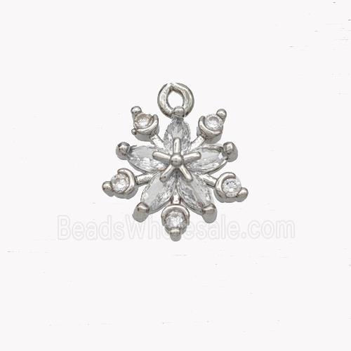 Copper Flower Pendant Pave Zirconia Platinum Plated
