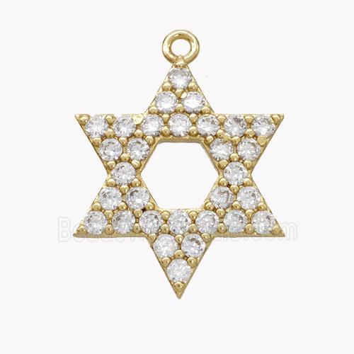 Copper David Star Pendant Pave Zirconia Gold Plated