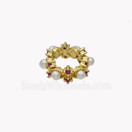 Copper Rings Beads Pave Pearlized Resin Gold Plated