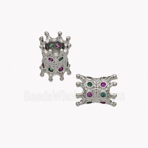 Copper Tube Beads Pave Zirconia Platinum Plated
