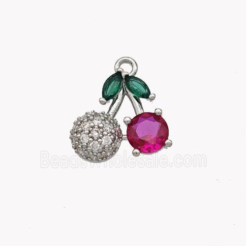 Copper Cherry Pendant Pave Zirconia Platinum Plated