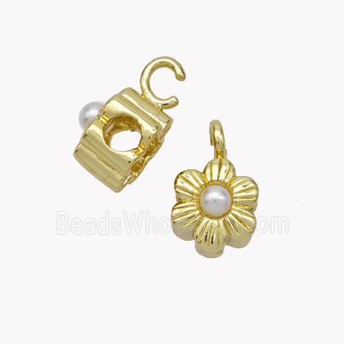 Copper Flower Bail Pave Pearlized Resin Gold Plated