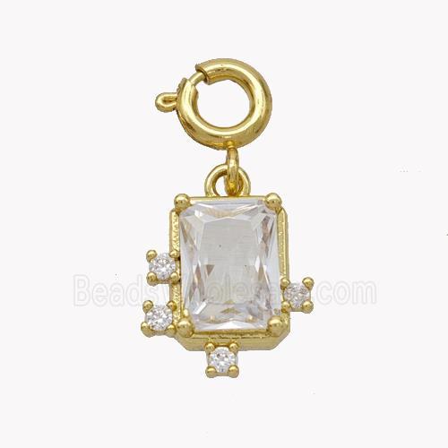 Copper Rectangle Pendant Pave Crystal Glass Gold Plated