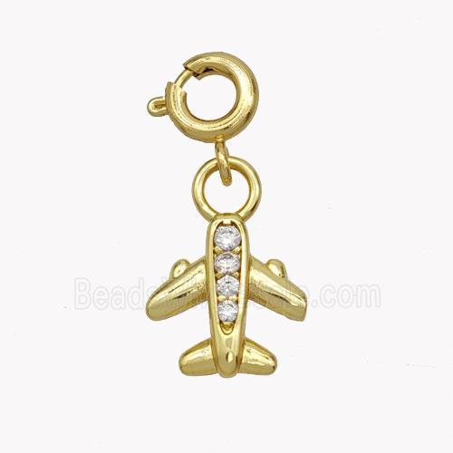 Copper Airplane Pendant Pave Zirconia Gold Plated
