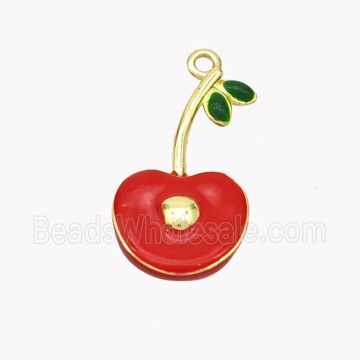Copper Cherry Pendant Red Enamel Gold Plated