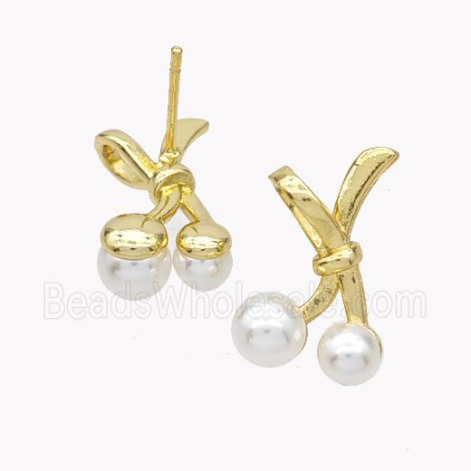 Copper Bowknot Stud Earrings Pave Pearlized Resin Gold Plated