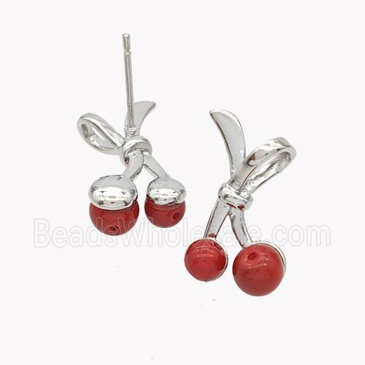 Copper Bowknot Stud Earrings Pave Pearlized Glass Platinum Plated