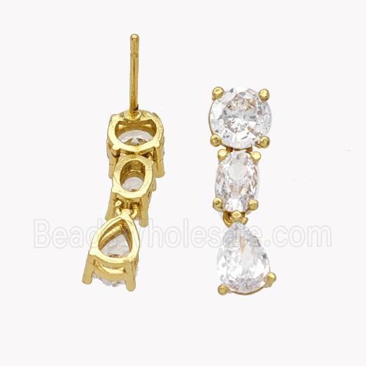 Copper Stud Earrings Pave Zirconia Gold Plated