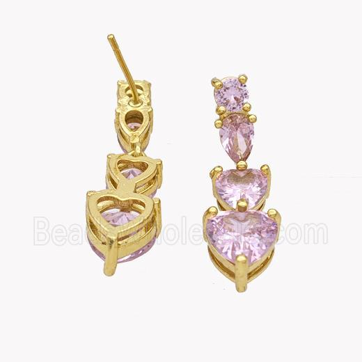 Copper Heart Stud Earrings Pave Zirconia Gold Plated