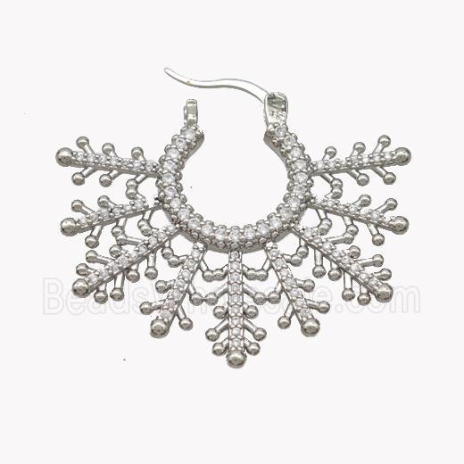 Copper Flower Latchback Earrings Pave Zirconia Platinum Plated