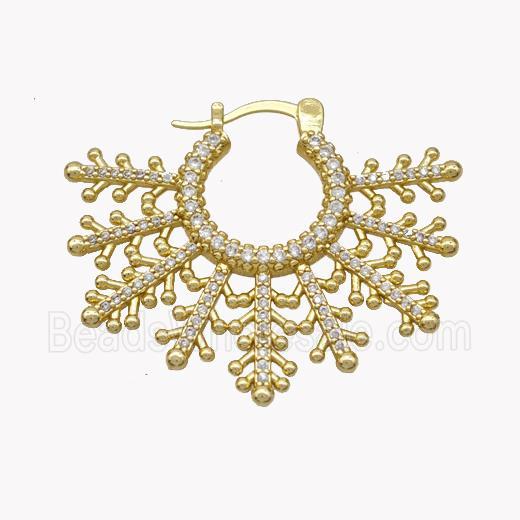 Copper Flower Latchback Earrings Pave Zirconia Gold Plated