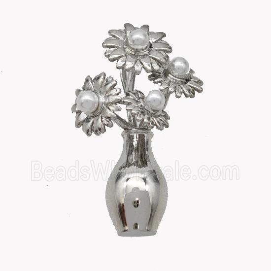 Copper Flower Pendant Pave Pearlized Resin Plant Platinum Plated