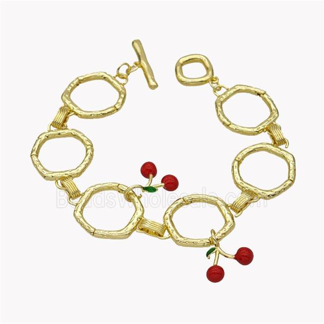 Copper Bracelets With Cherry Red Enamel Gold Plated