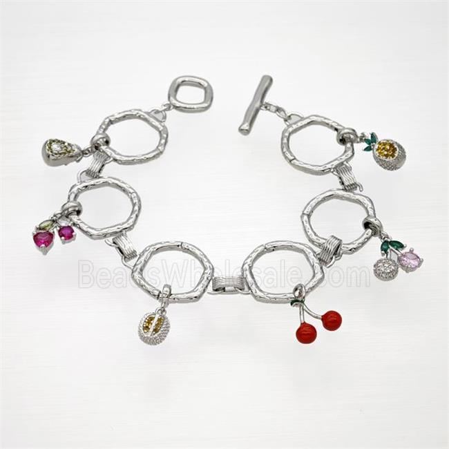 Copper Bracelets With Cherry Pave Zirconia Red Enamel Platinum Plated