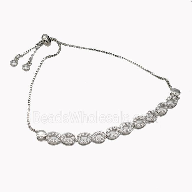 Copper Bracelet Pave Zirconia Infinity Adjustable Platinum Plated