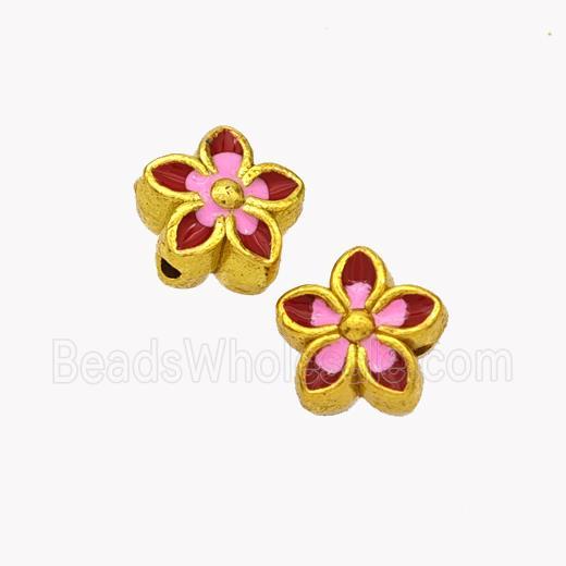 Copper Flower Beads Painted Gold Plated