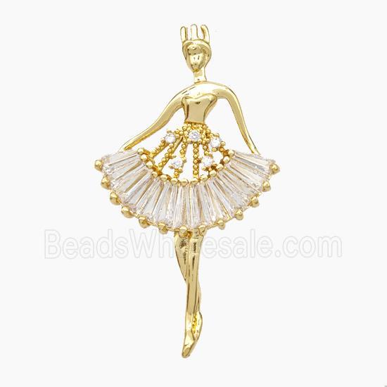 Copper Dancer Girl Pendant Micropave Zirconia Gold Plated