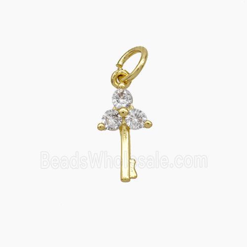 Copper Key Pendant Pave Zirconia Gold Plated