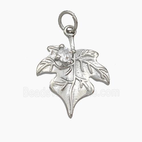 Copper Maple Leaf Pendant Pave Zirconia Platinum Plated