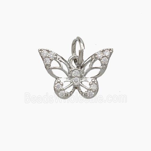Copper Butterfly Pendant Micropave Zirconia Platinum Plated