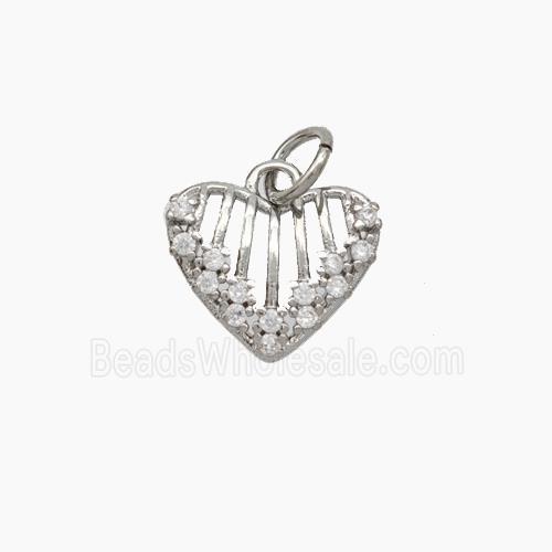 Copper Heart Pendant Micropave Zirconia Platinum Plated