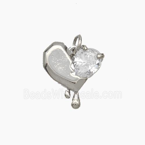 Copper Heart Pendant Pave Zirconia Platinum Plated