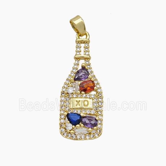 Wine XO Bottle Charms Copper Pendant Pave Zirconia Gold Plated