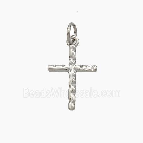 Copper Cross Pendant Hammered Platinum Plated