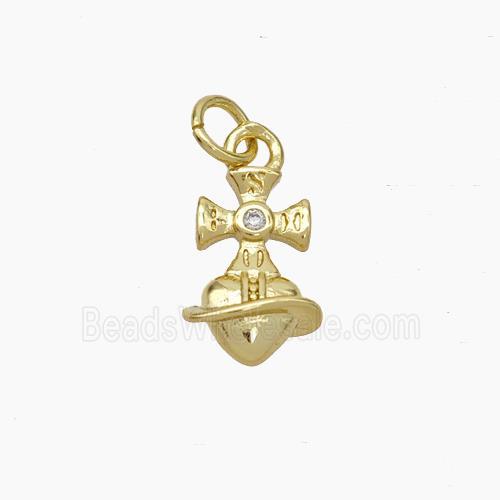 Copper Cross Heart Pendant Pave Zirconia Gold Plated