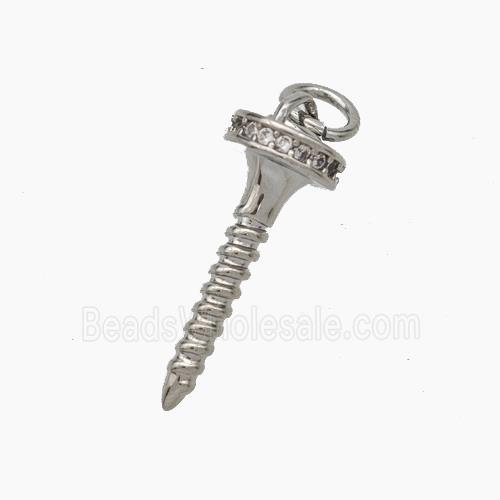 Copper Nail Pendant Pave Zirconia Platinum Plated