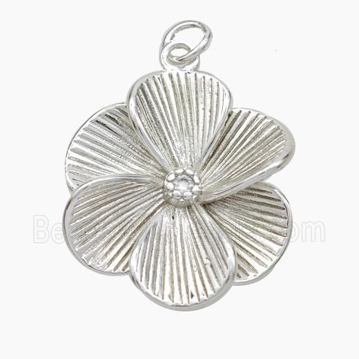 Copper Flower Pendant Pave Zirconia Platinum Plated