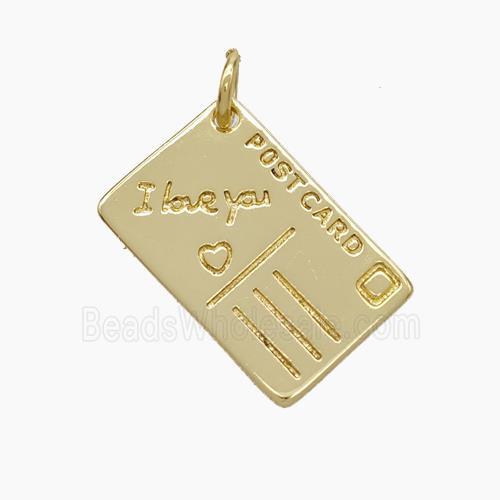 Post Card Charms Copper Pendant ILoveYou Gold Plated