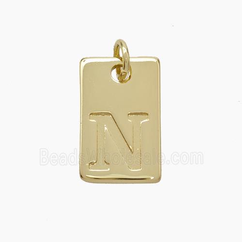 Copper Card Pendant Letter-N Gold Plated