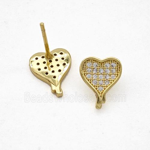 Copper Heart Stud Earrings Pave Zirconia Gold Plated