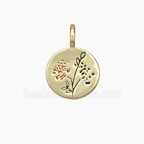 Copper Flower Pendant Enamel Circle Gold Plated